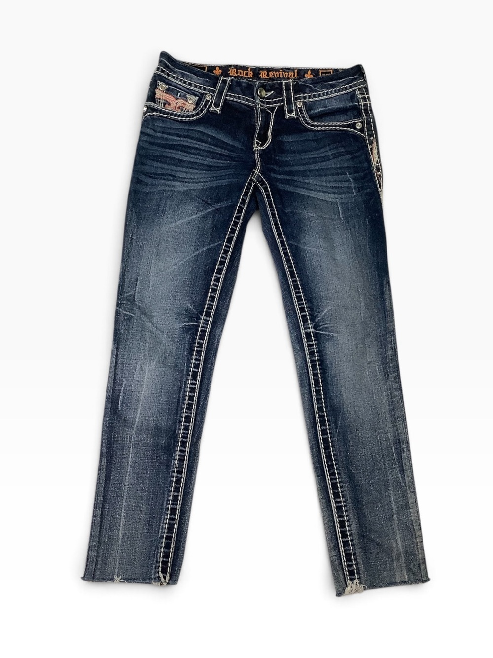 Rock Revival Yui Skinny Jeans Sz 25 Raw Hem Dark Wash